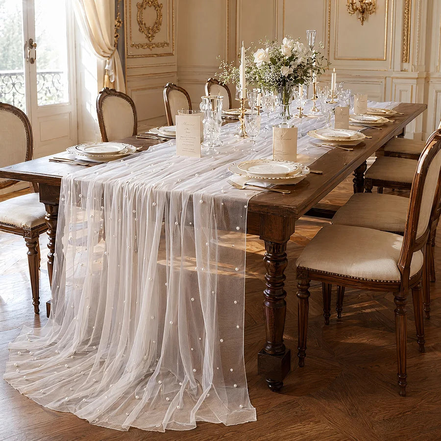 Pearl Tulle Table Runner 80×300cm – Wedding & Party Décor Table Runner Babs