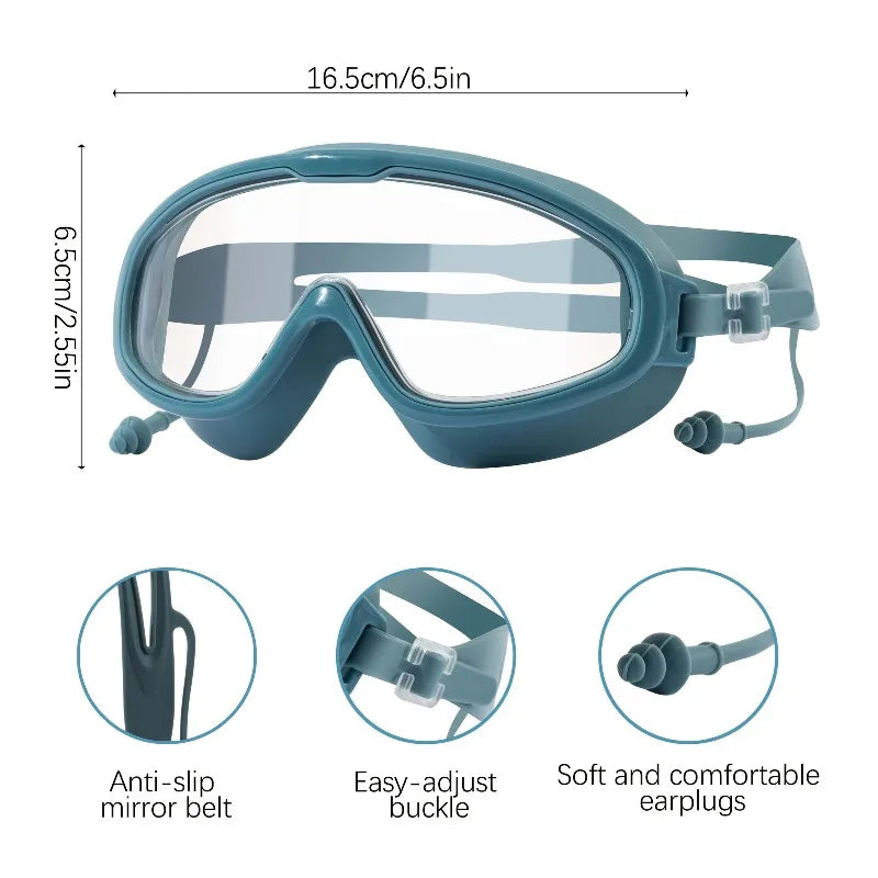 Wide View Anti-Fog Swim Goggles with Ear Plugs – Adults Swim Goggles Babs