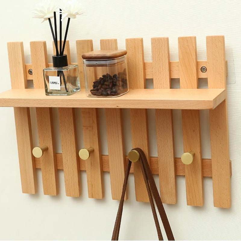 Retro Wooden Wall Coat Rack – 4-Hook Minimalist Organizer Wall Coat Rack Babs