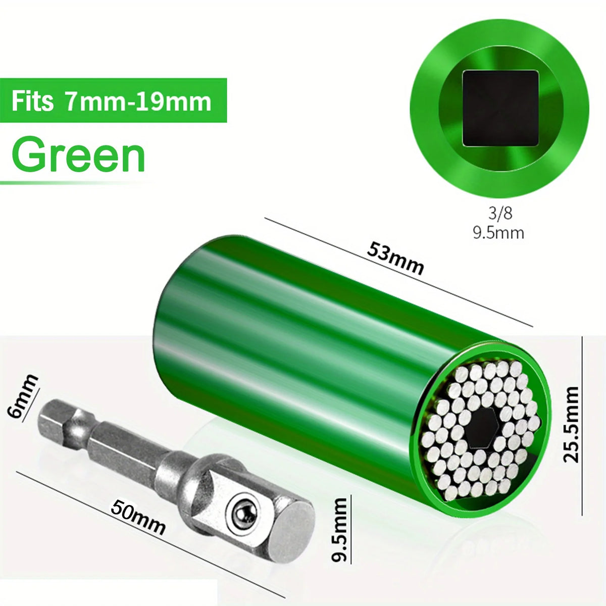 Universal Socket Wrench Set 7–19mm | 3/8" Impact Adapter Socket Wrench Set Babs green