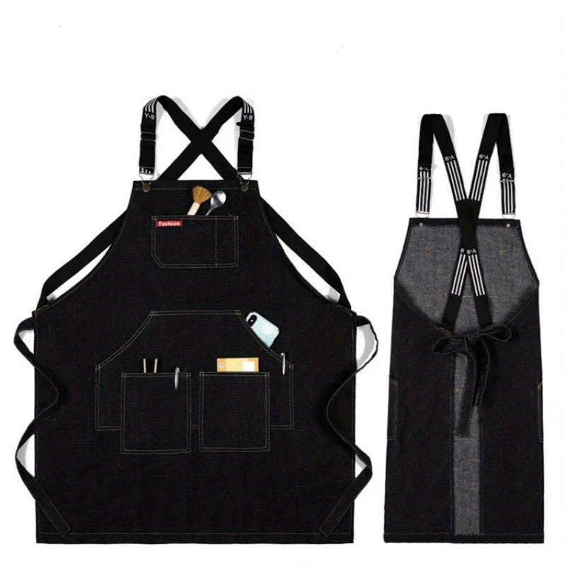 Cotton Denim Apron – Kitchen, BBQ, Barber & Chef Denim Work Apron Babs