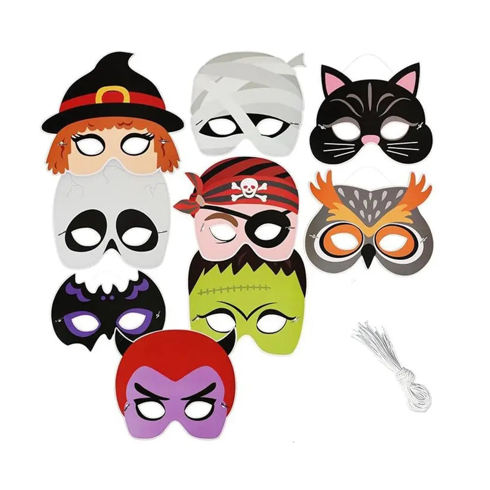Halloween Paper Masks Set – Skull, Ghost & Cat Cosplay (8-9 Pcs) Halloween Costume Masks Babs 9pcs-set
