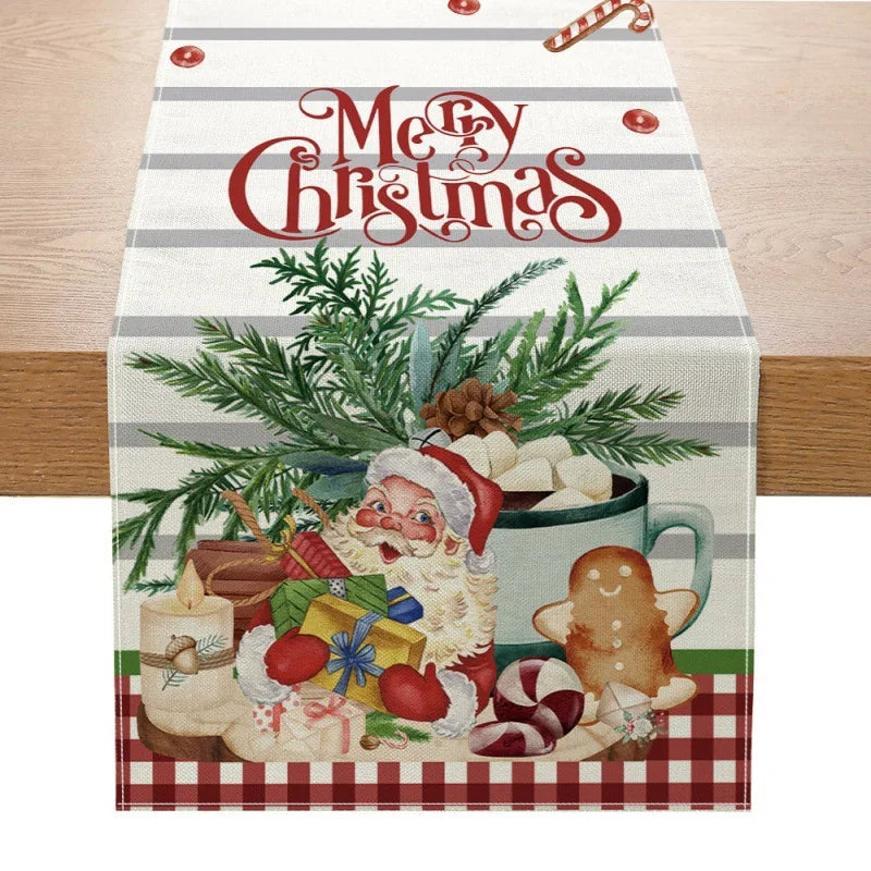 Linen Christmas Table Runner – Snowman & Xmas Tree, 72x13" Christmas Table Runner Babs 6 183x33cm