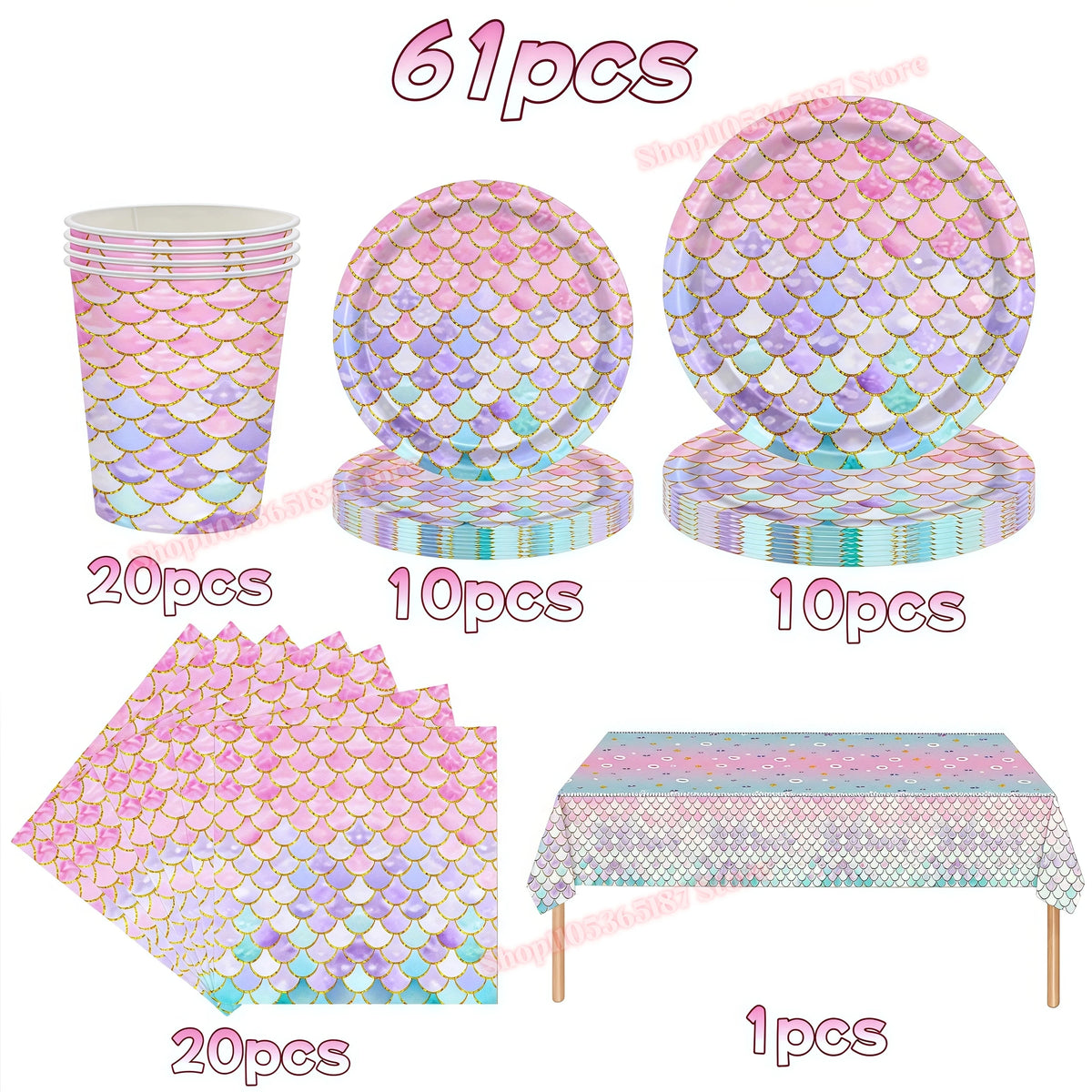 Mermaid Birthday Party Decorations Set – Plates, Cups & More Party Decoration Set Babs 61pcs 1 others