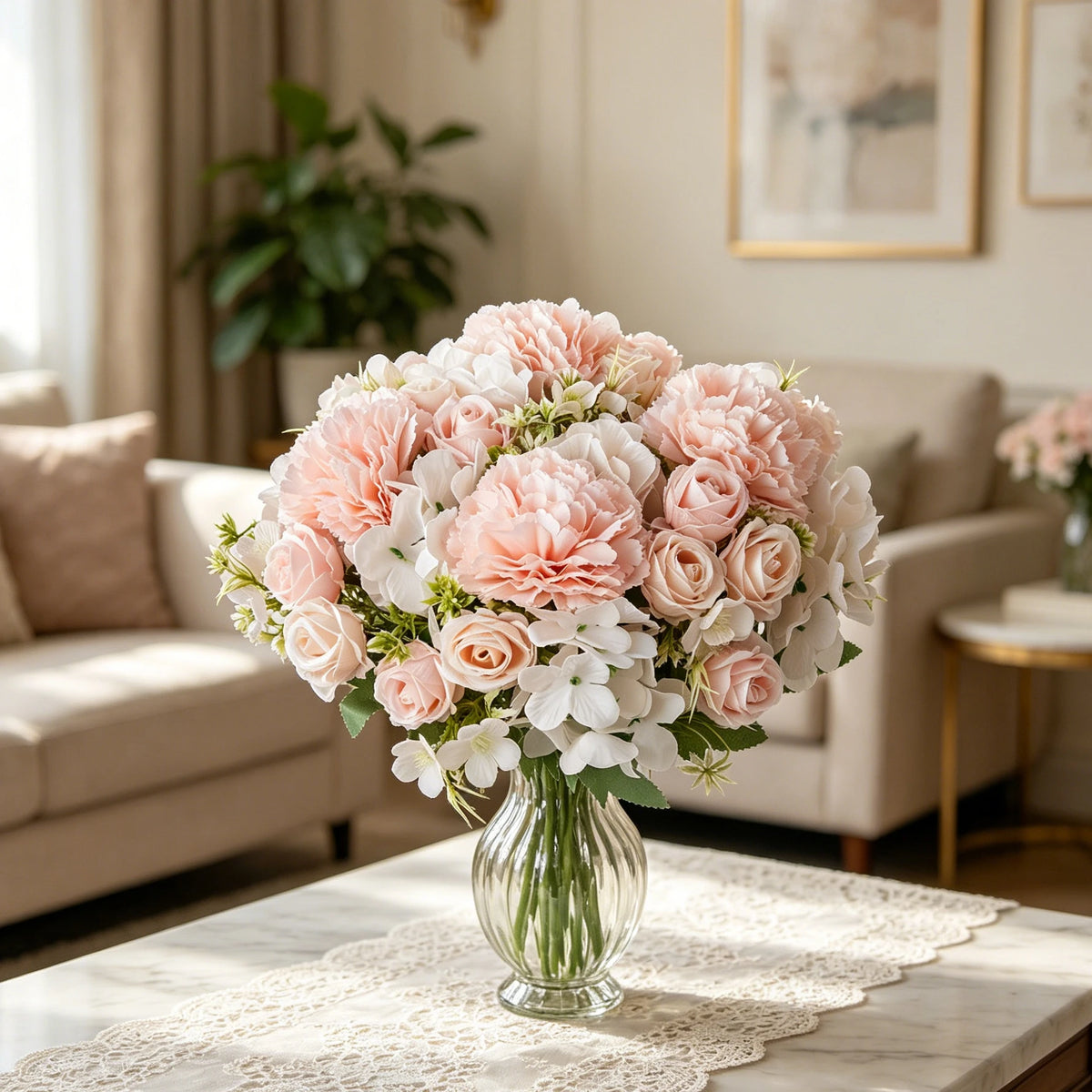 Silk Artificial Carnation & Rose Bouquet | Wedding Home Décor Artificial Flower Bouquet Babs
