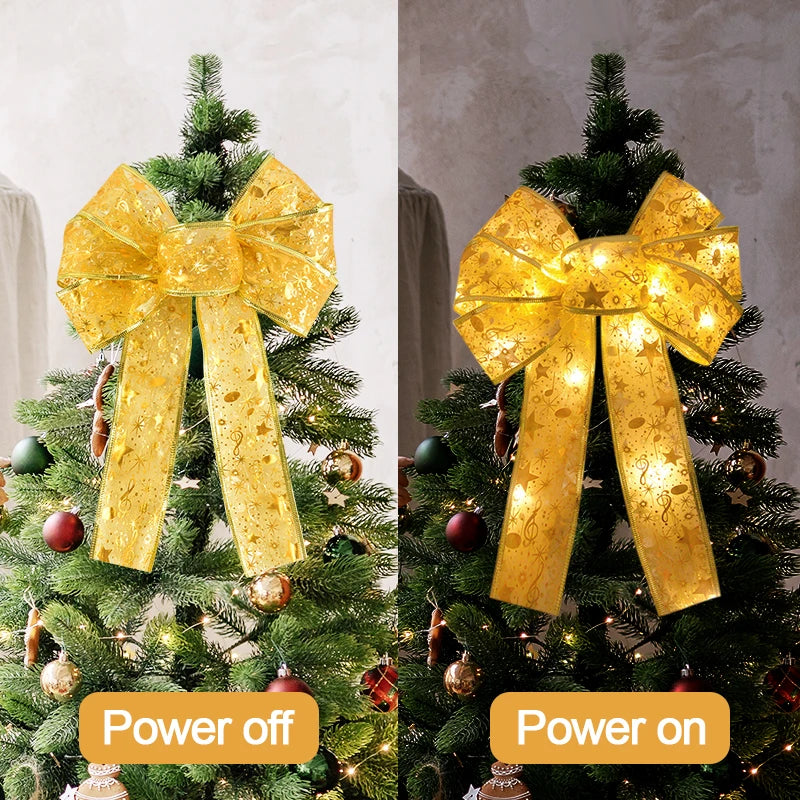 LED Bow Ribbon Christmas Tree Topper Ornament | 2025 Christmas Tree Topper Babs