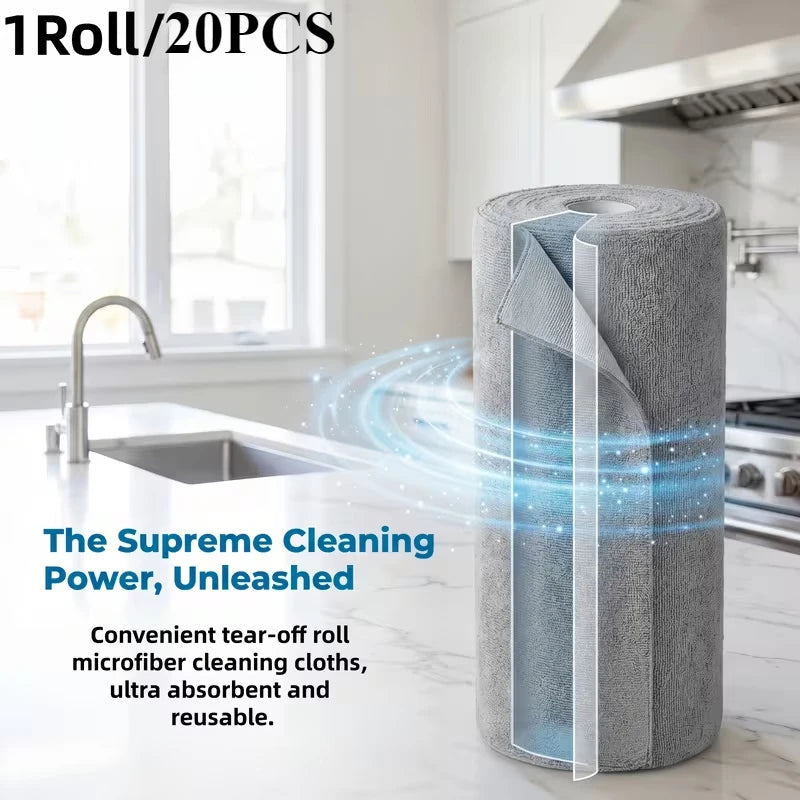 Ultra-Fine Fiber Cleaning Cloth Roll – 20 Reusable Tear-Off Wipes Microfiber Cleaning Cloths Babs