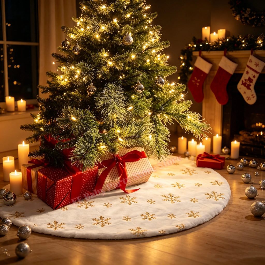 Red Christmas Tree Skirt – Snowflake Santa Reindeer Xmas Decor Christmas Tree Skirt Babs