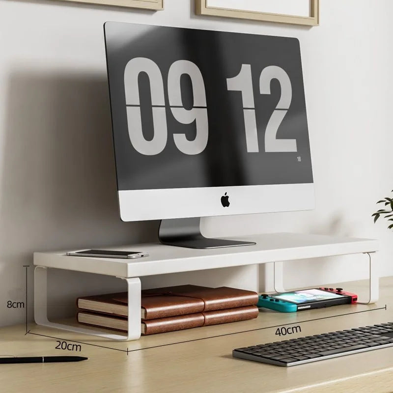 Monitor Stand Riser with Storage Rack – Iron & Wood Desk Organizer Monitor Stand Riser Babs 40X20X8cm white