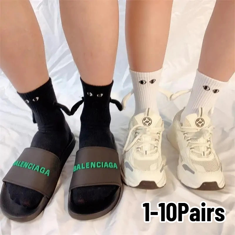 Magnetic Couple Socks | 3D Doll Eyes Hand-in-Hand Design Novelty Couple Socks Babs