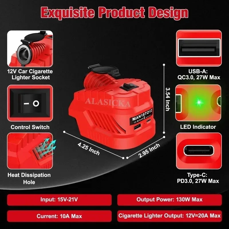 Craftsmen 20V Battery Buck Converter 12V USB-C Cigarette Lighter Battery Power Converter Babs