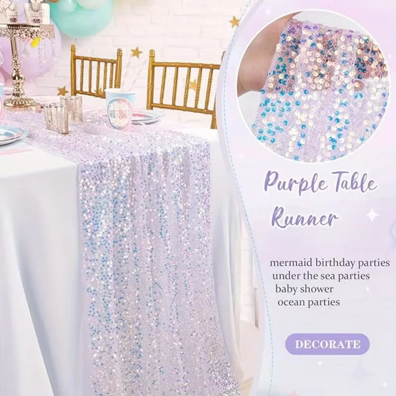 Glitter Sequin Iridescent Table Runner – Boho Wedding & Party Sequin Table Runner Babs
