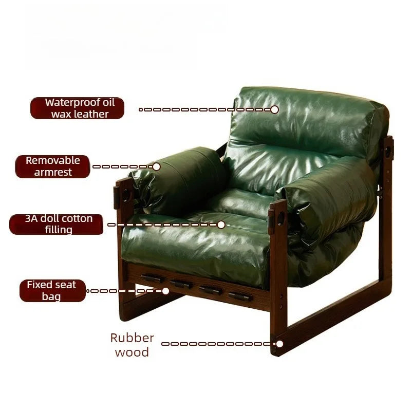 Retro Luxury Armchair – Genuine Leather & Oak Wood Sofa Chair Leather Armchair Babs