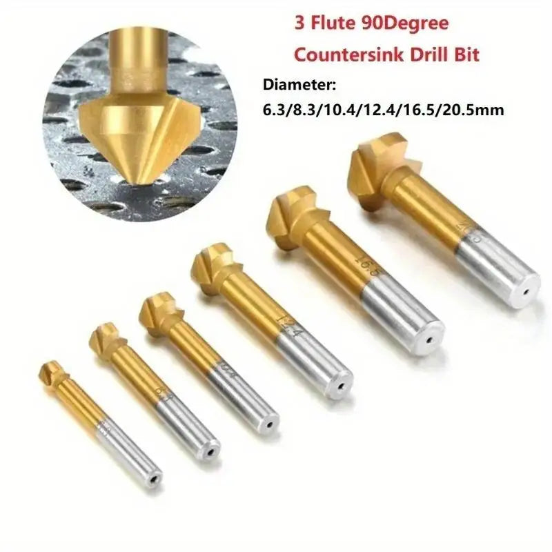 6-Pc 90° 3-Flute Titanium HSS Chamfering End Mill Deburring Set Chamfering Drill Bit Set Babs 6Pcs