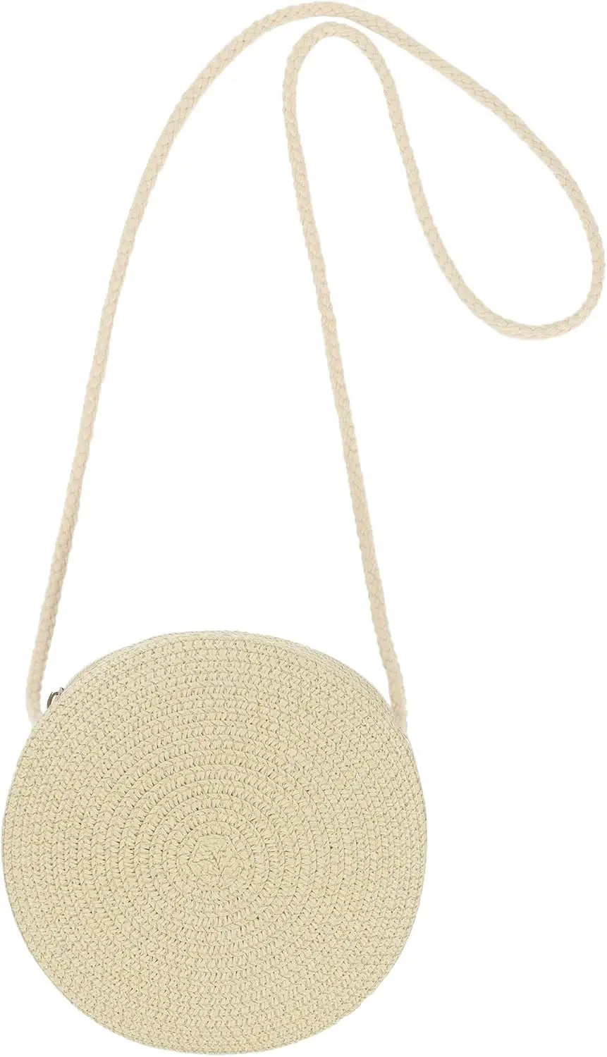 Round Straw Crossbody Bag – Minimalist Women's Summer Purse Straw Crossbody Bag Babs 15x7cm