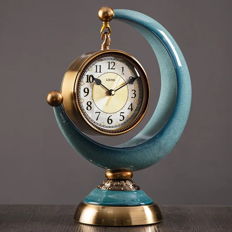 Luxury Retro Moon Desk Clock | Silent Quartz, Hourly Chime Decorative Desk Clock Babs