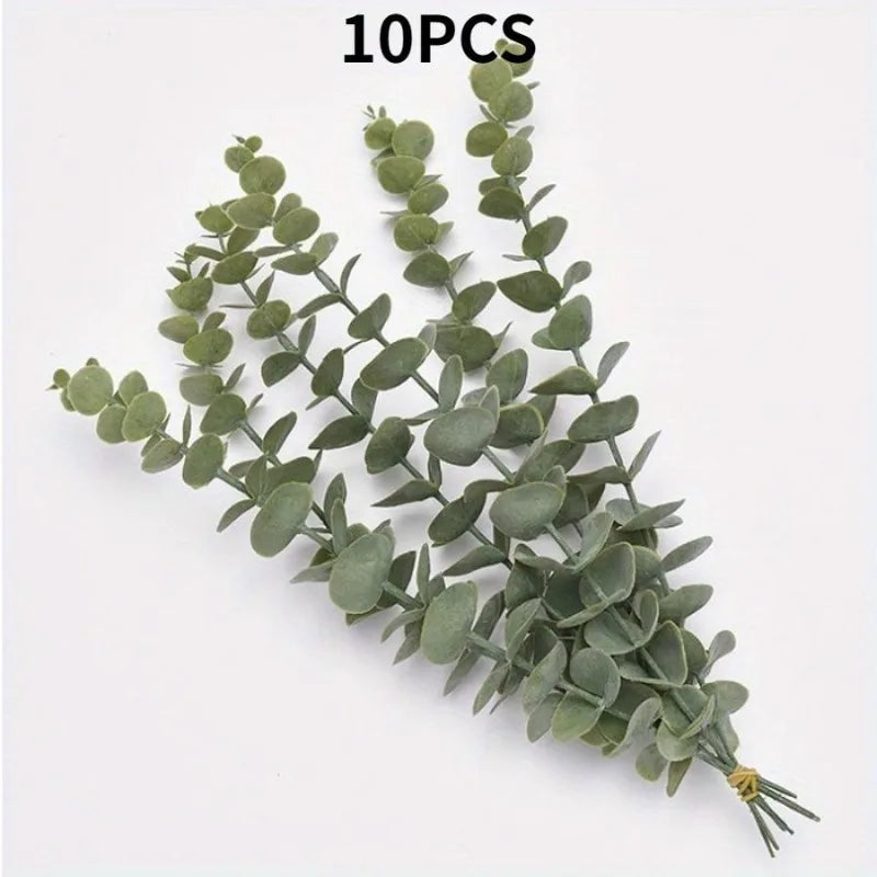 42cm Artificial Eucalyptus Leaf Stems – Set of 10 | PVC Decor Artificial Plant Stems Babs Grayish green 10pcs
