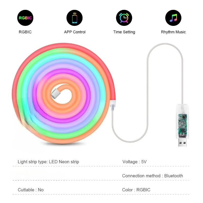 RGBIC Neon LED Strip Light Bluetooth App Control USB – RTONTR LED Strip Light Babs