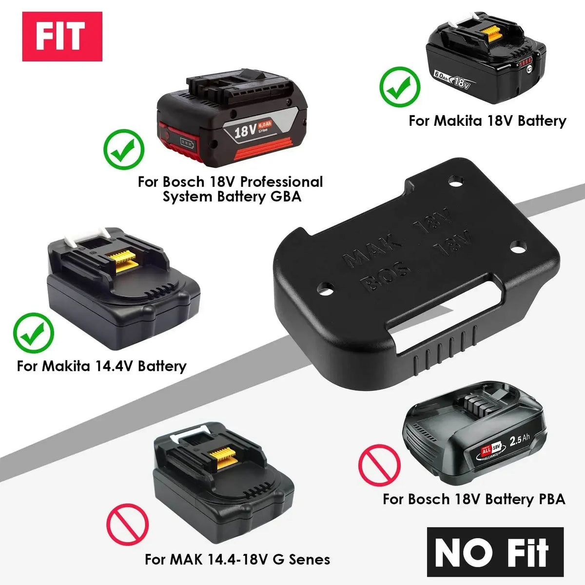5-Pack 18V Battery Holder Mount Rack for Makita & Bosch Battery Storage Rack Babs