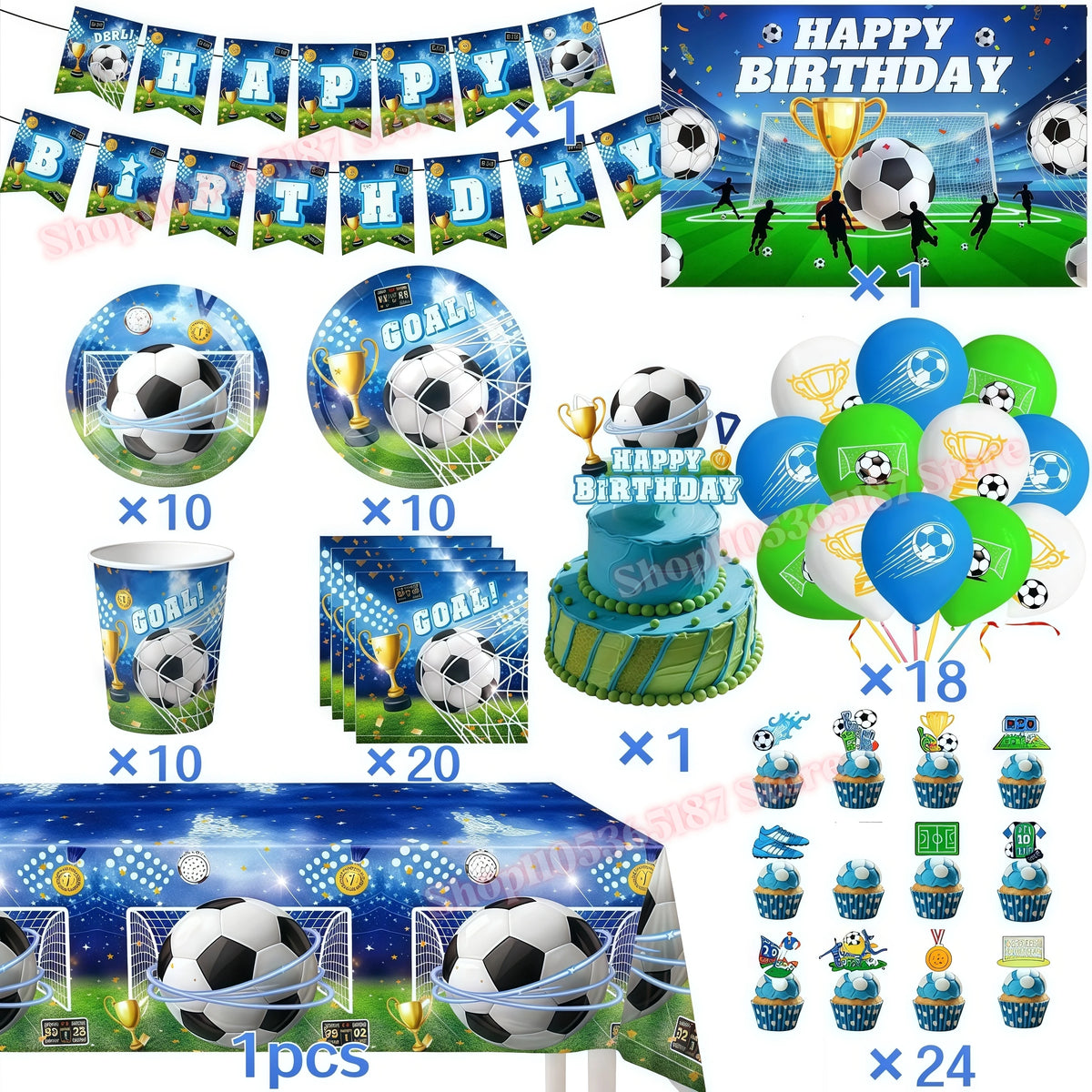 Soccer Football Birthday Party Decoration Set – Complete Kit Party Decoration Set Babs 96pcs others