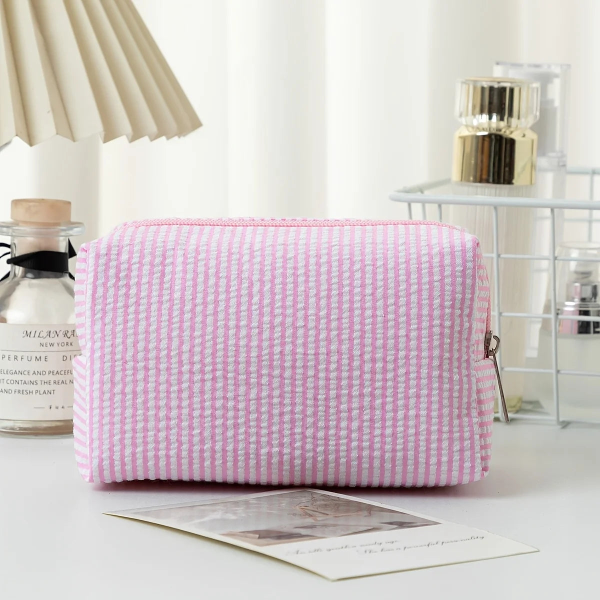 Striped Makeup Bag – Portable Travel Toiletry & Pencil Case Cosmetic Travel Bag Babs Pink