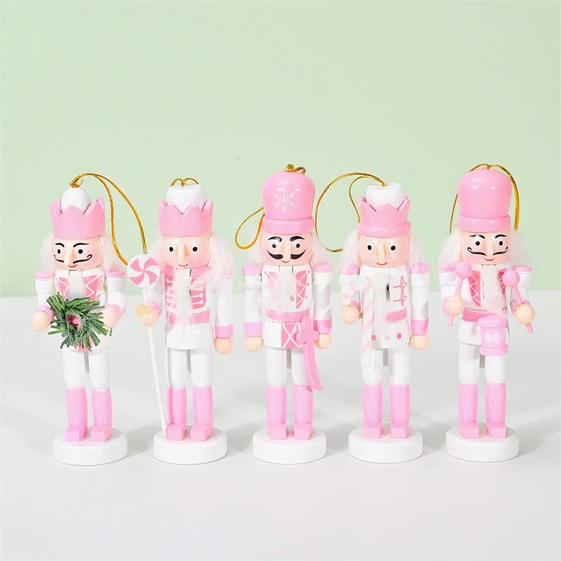 5-Piece Pink Standing Nutcracker Doll Christmas Pendant Set Christmas Ornament Set Babs