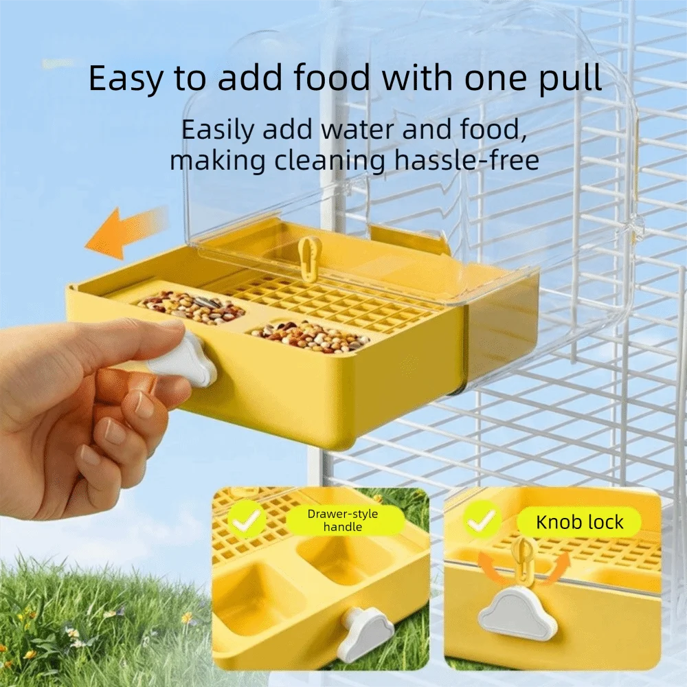 Parrot Birdbath Feeder – Transparent Splash-Proof Drawer Design Bird Bath Feeder Babs