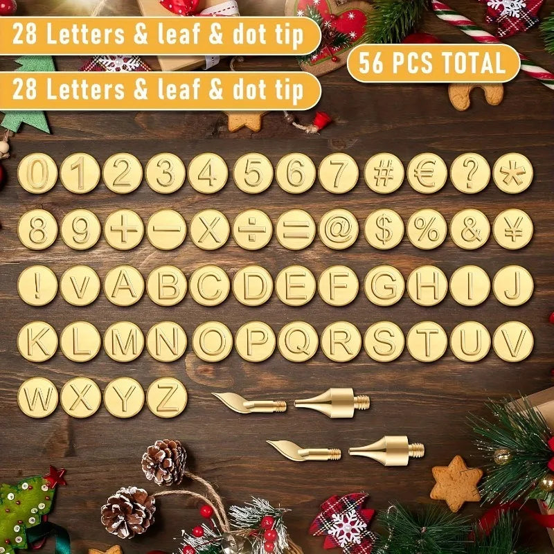56Pcs Wood Burning Stencil Set – Brass Letter & Number Tips Wood Burning Tips Babs