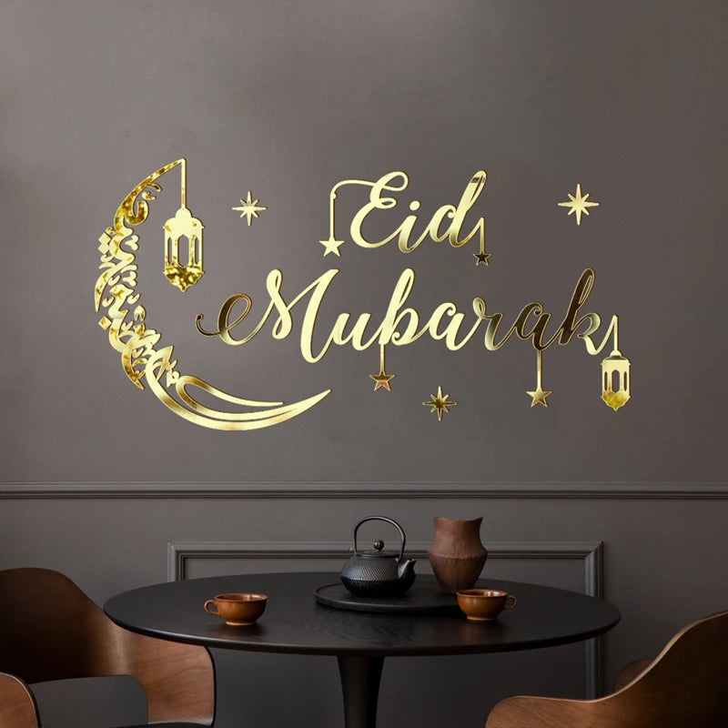Eid Mubarak Gold Acrylic Mirror Wall Decal – Ramadan 2026 Acrylic Wall Decal Babs