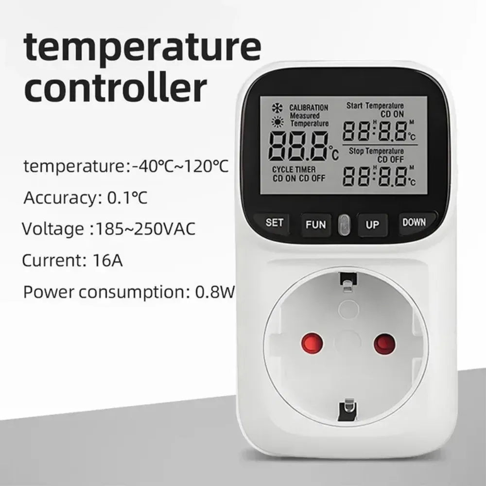 Digital LCD Thermostat Socket 16A EU Plug with Timer & Sensor Thermostat Socket Babs