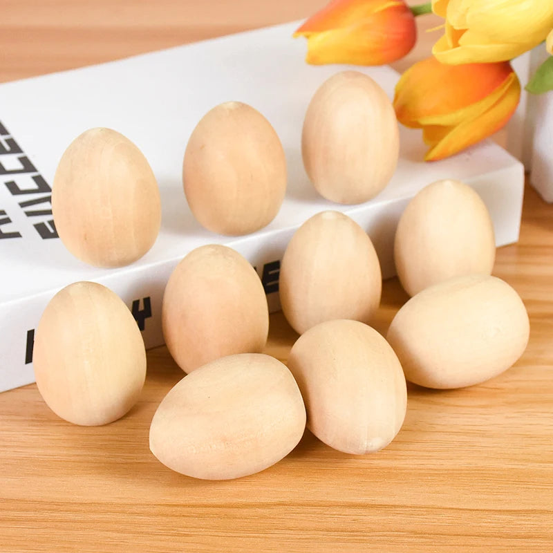 5Pcs Unfinished Wooden Easter Eggs DIY Craft Ornaments DIY Wood Craft Kit Babs