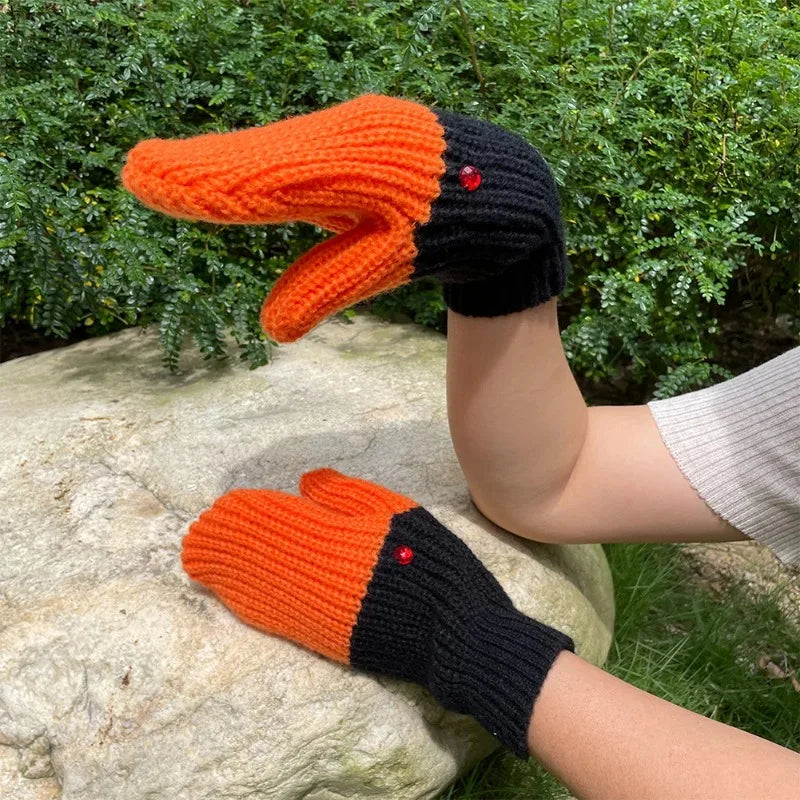 Kawaii Swan Mitten Gloves – Knitted 3D Goose Full Finger Unisex Novelty Knit Gloves Babs