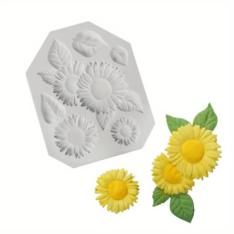 Sunflower Silicone Fondant Mold – Flower & Leaf Cake Decor Silicone Fondant Mold Babs