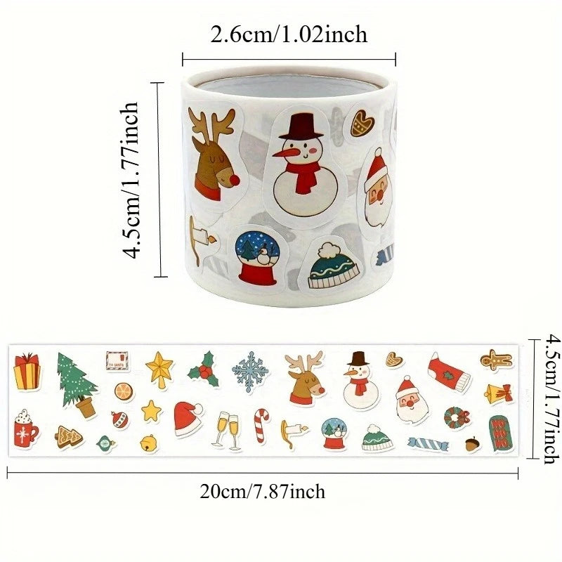 Cartoon Christmas Gift Stickers – Snowman, Elk & Santa Hat Holiday Gift Stickers Babs