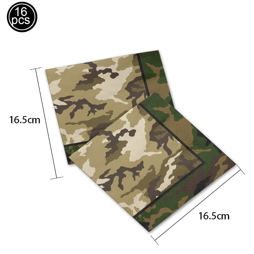 Military Camo Party Supplies – Plates, Cups & Balloons Set Party Tableware Set Babs Napkins 1 As pictures show