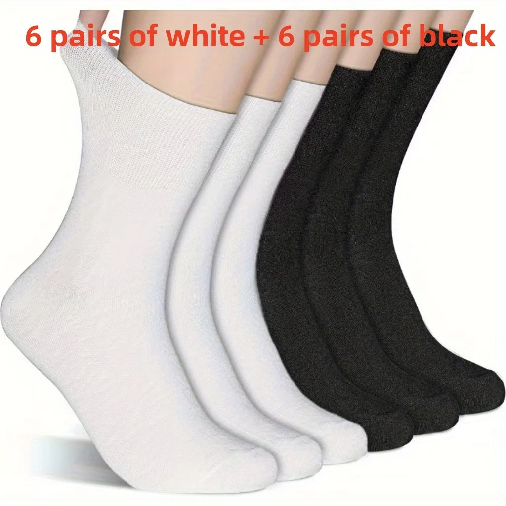 12 Pairs Loose-Top Breathable Knit Socks with Elastic Cuffs Casual Knit Socks Babs MULTI One Size