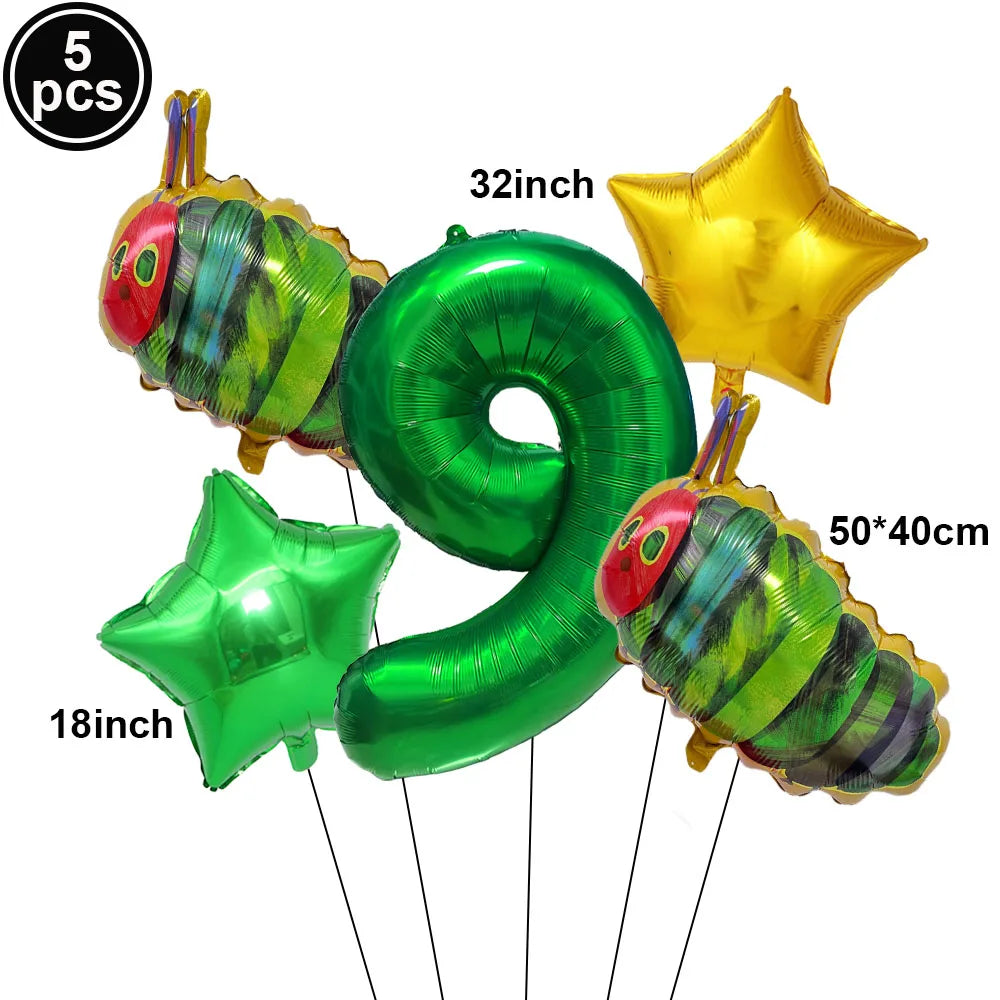 Cartoon Caterpillar Foil Balloon Set – 32" Number Balloons 1–9 Party Foil Balloons Babs Fluorescence Yellow As pictures show