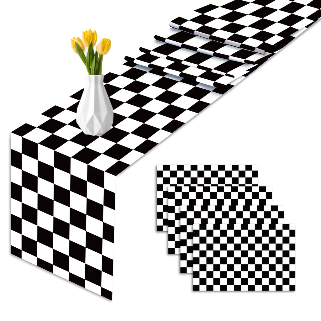 Black White Checkered Racing Table Runner – Party Decor Party Table Runner Babs
