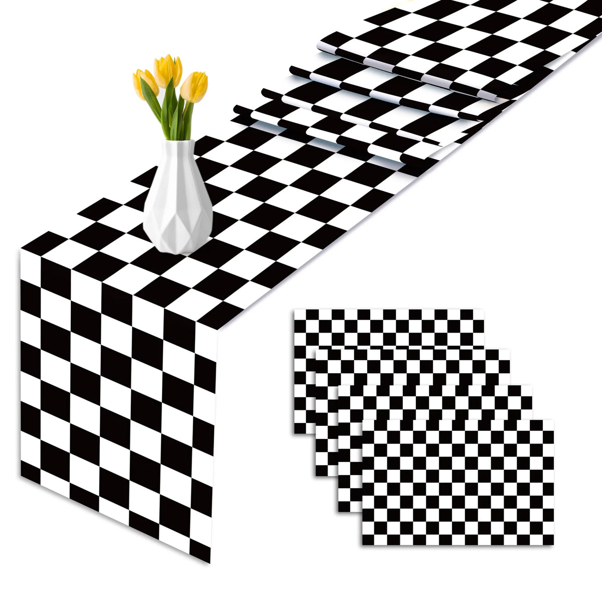 Black White Checkered Racing Table Runner – Party Decor Party Table Runner Babs