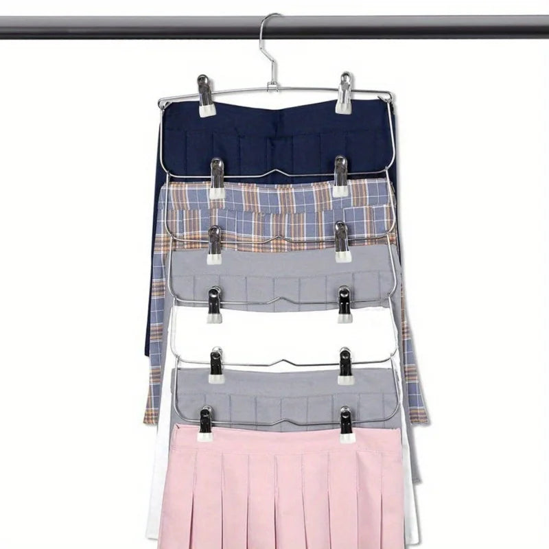 6-Tier Pants & Skirt Hangers with Clips – Closet Space Saver Clothes Hanger Organizer Babs