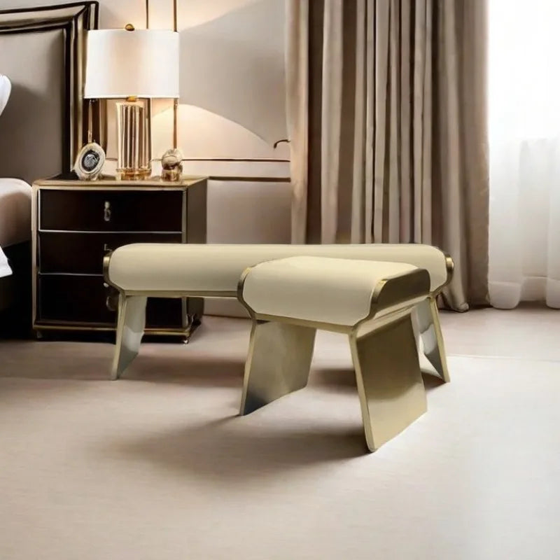 Modern Gold Metal Cushioned Bench – Luxury Bedroom & Vanity Stool Cushioned Accent Bench Babs