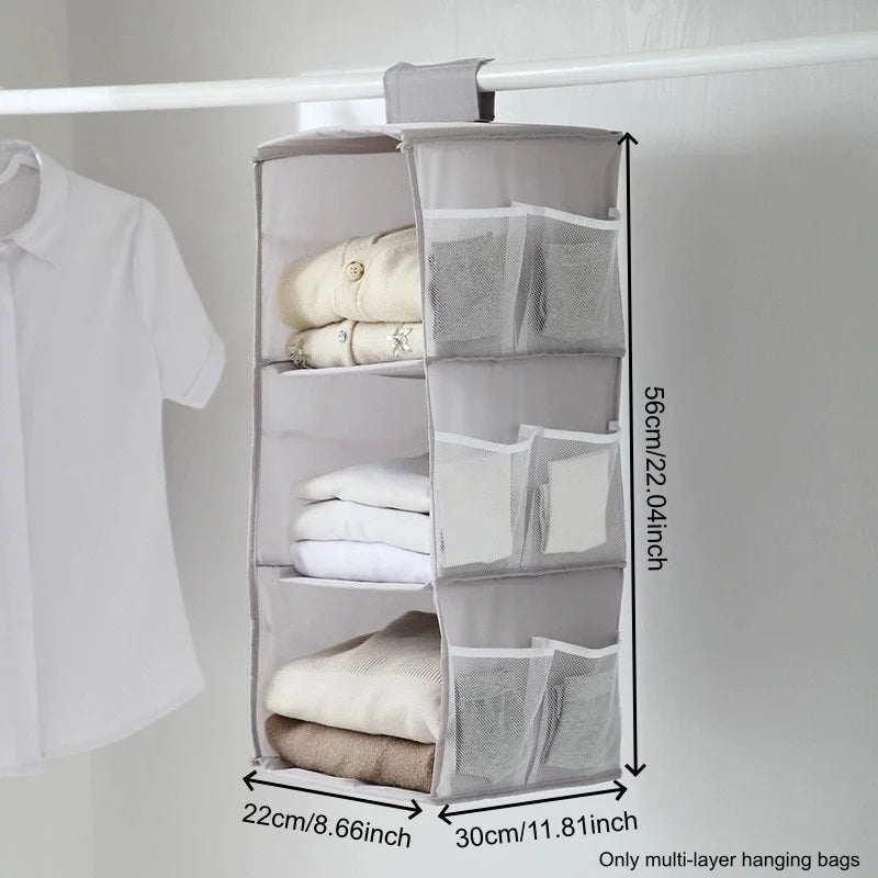 Foldable Hanging Closet Organizer – Clothes, Bags & Shoes Closet Hanging Organizer Babs 3 Floors