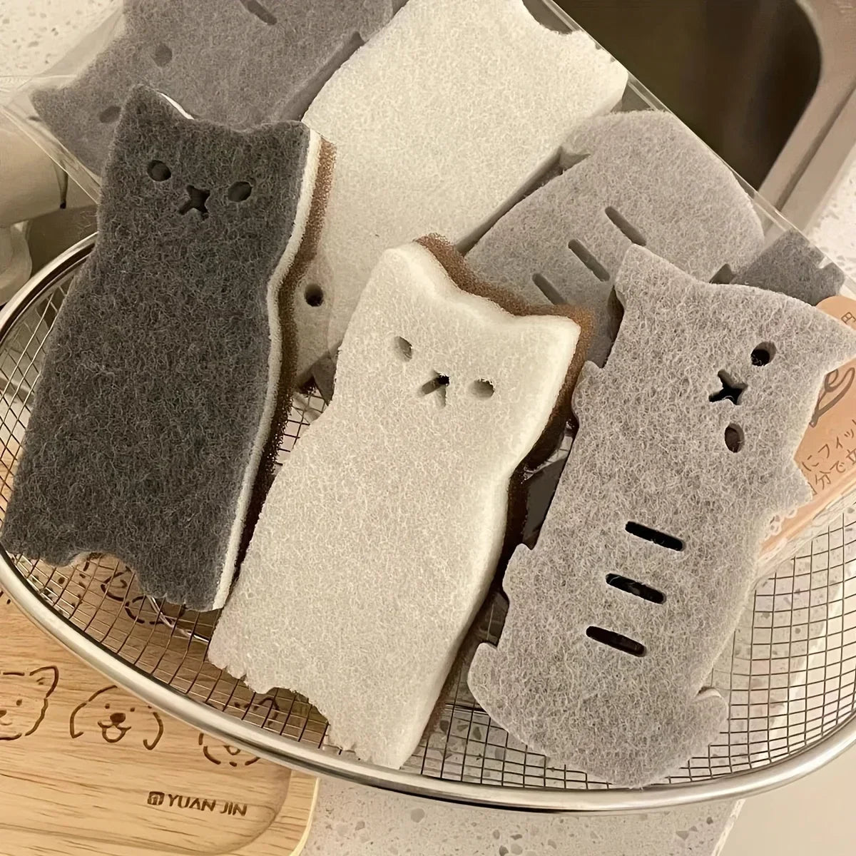 4-Piece Cat Shaped Kitchen Sponge Set – 3-Layer Dish Scrubber Kitchen Cleaning Sponge Babs 4PCS