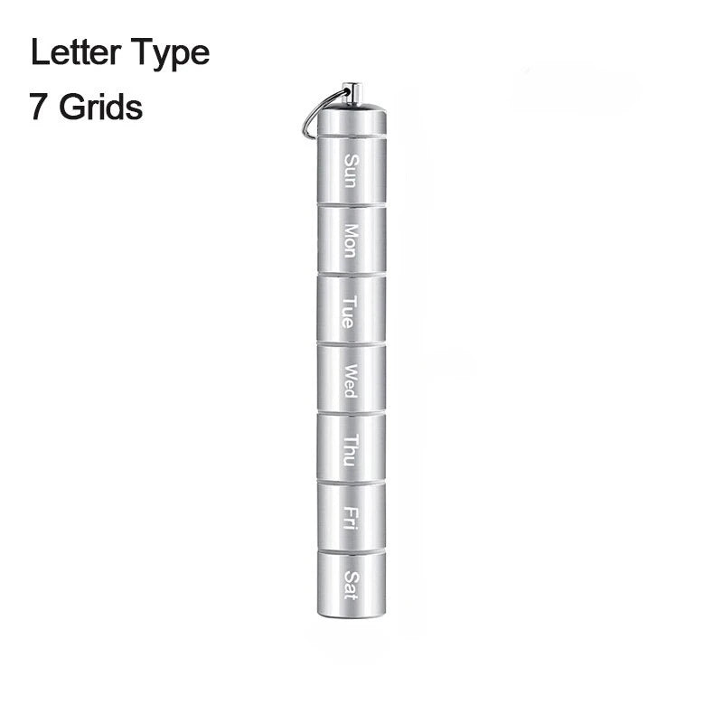 Aluminum Alloy Waterproof Pill Box with Keychain | 7-Day Pill Organizer Babs Silver
