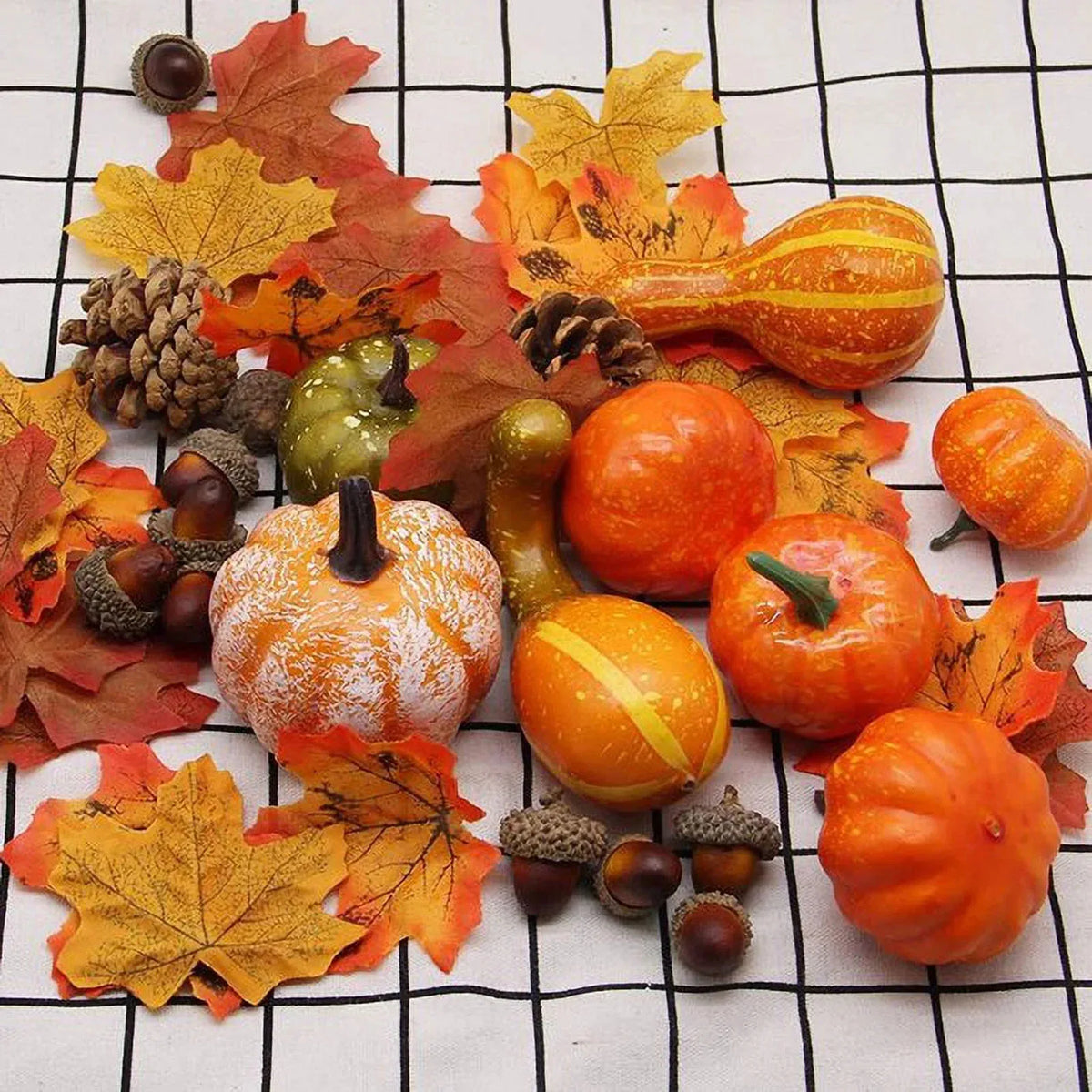 166-Piece Artificial Pumpkin & Gourd Thanksgiving Décor Set Seasonal Décor Set Babs