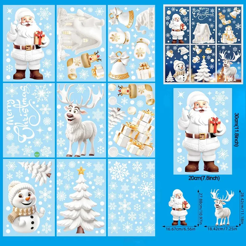 9-Piece Christmas Window Stickers – Santa, Snowflake & Tree Decals Holiday Window Decals Babs 9Pcs-A