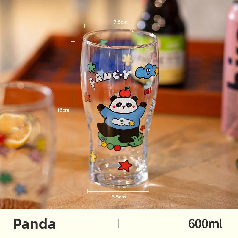 Large Capacity Cute Animal Print Glass Cup | Bar & Home Gift Glass Drinkware Cup Babs panda 501-600ml