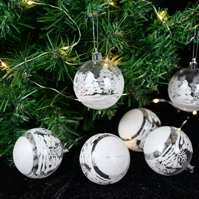 6-Pack Clear Snow Christmas Ball Ornaments 6cm – Tree Baubles Christmas Tree Ornaments Babs