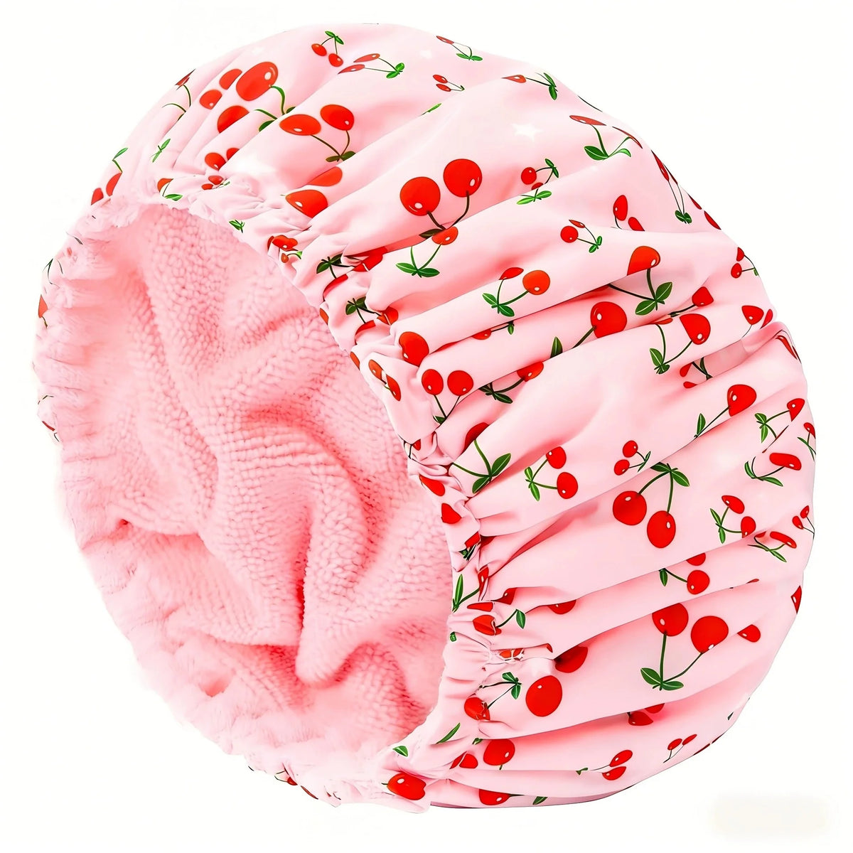Terry Lined Shower Cap for Women – Large Reusable Waterproof Shower Cap Babs Cherry
