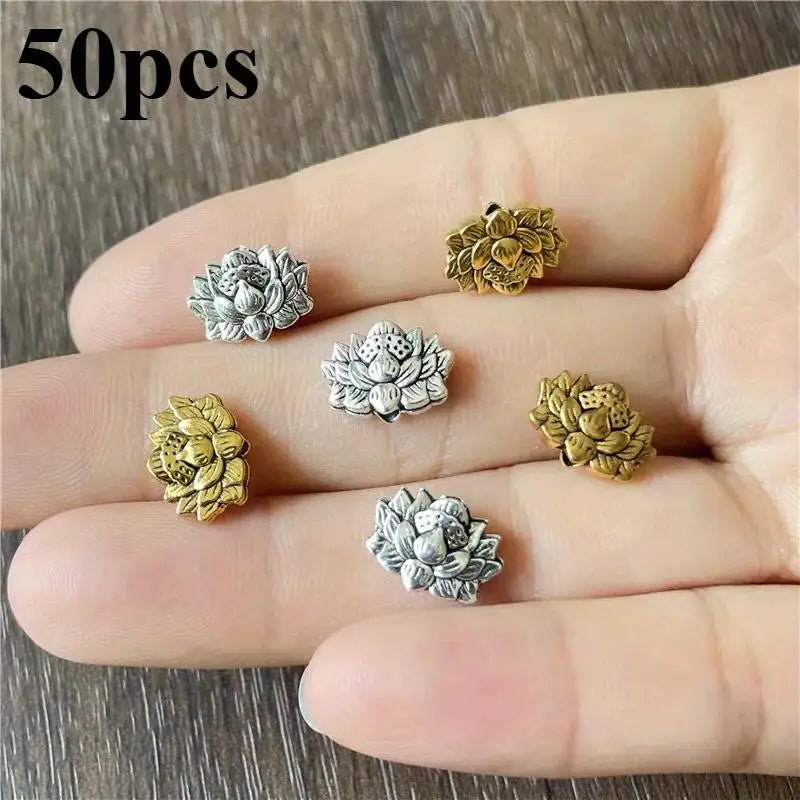 50pcs Lotus Flower Spacer Beads – Zinc Alloy Jewelry Making Jewelry Spacer Beads Babs